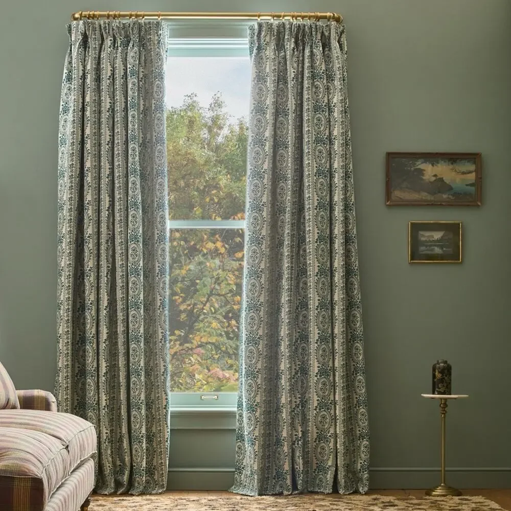 Greenrow Louise Climbing Floral Pleated Window Curtain Panel Emerald 50